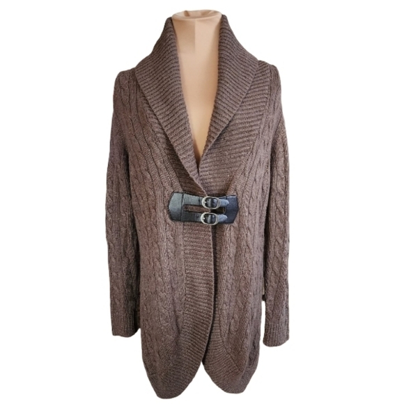 Soft Surroundings Sweaters - SOFT SURROUNDINGS Cardigan Angora Blend Cable Knit Sweater PM Brown